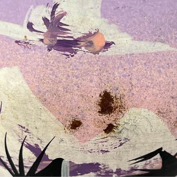 Cedar Mesa Navajo Pottery Card & Pen Holder Hand Painted Purple/ Pastel Signed - Picture 6 of 7